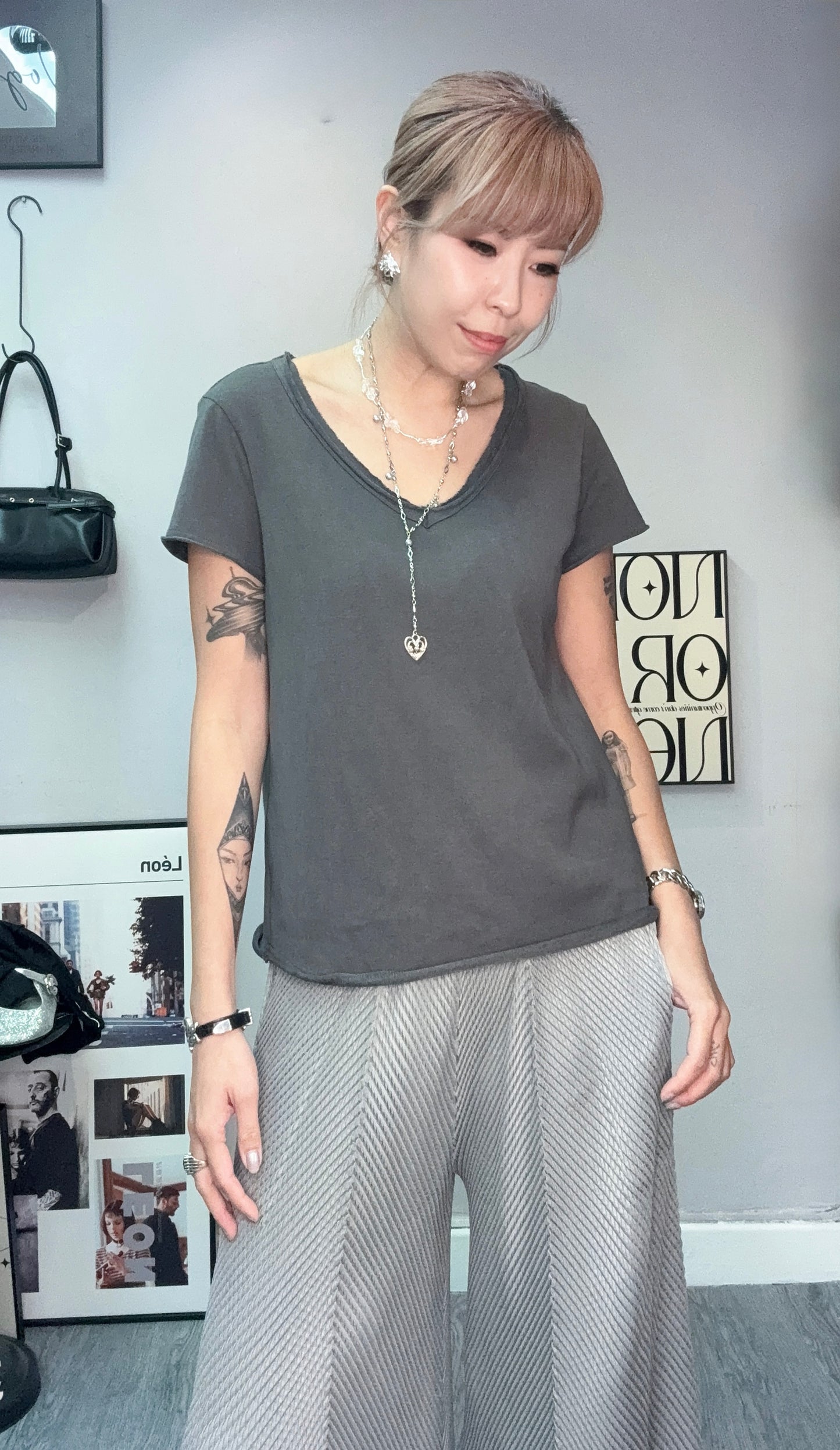 V neck plain tee #00662
