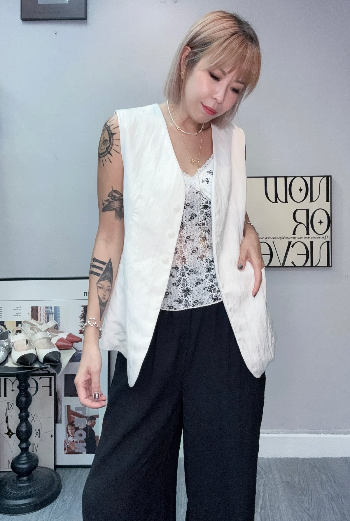 (-20%)V neck side pocket vest outer #00565