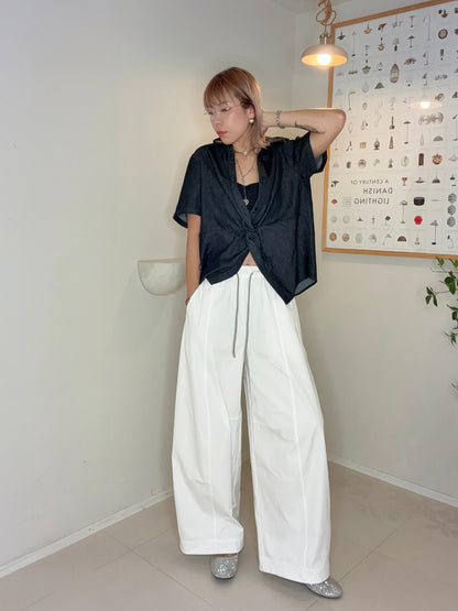 Black and white rope loose pants #00670