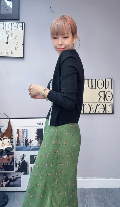 (-30%)Ruffle v neck pearl buttons cardigan #00323