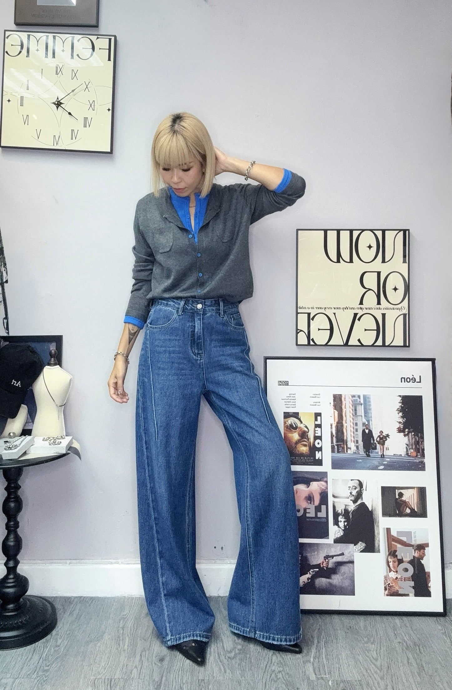 Fake two piece long sleeves cardigan