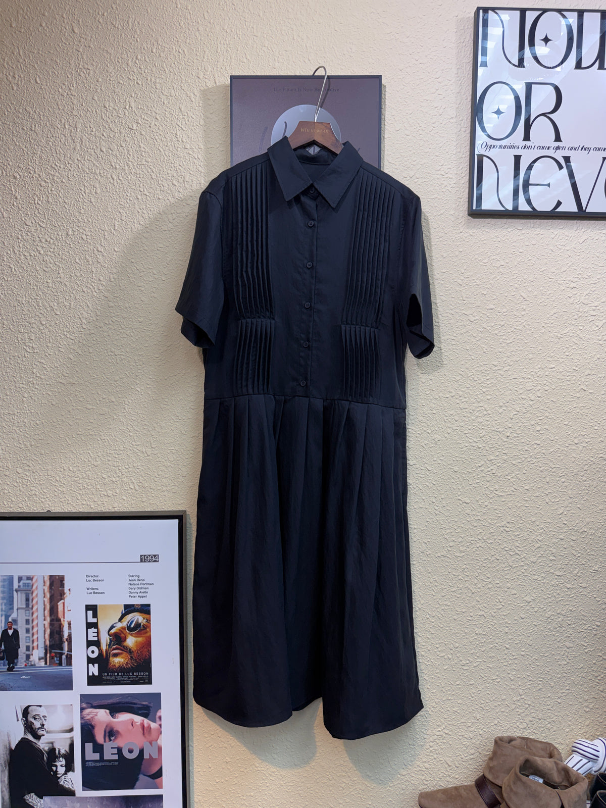 Front pleated short sleeves one piece #01035
