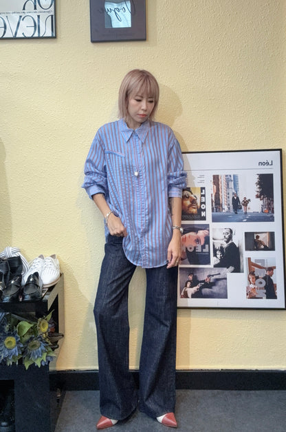 Striped silky loose shirt #00924