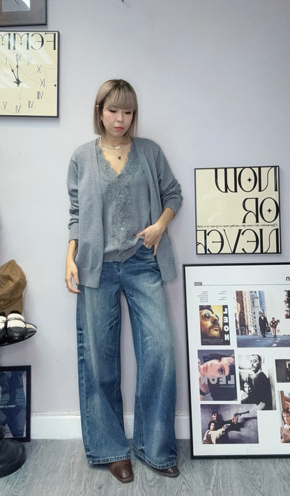 (-20% off)Fake two pieces lace x knit cardigan #00264