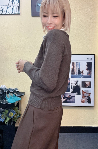 Fake two pieces shirt x knitted top #00970