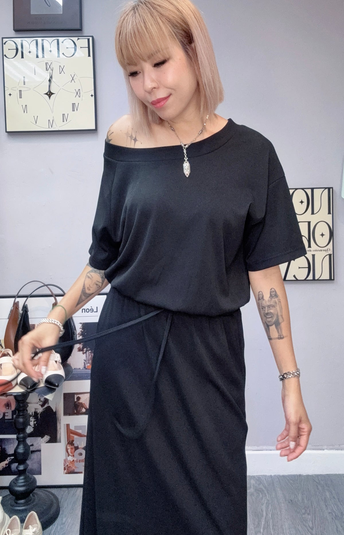 (-30%)Big collar/One shoulder one piece