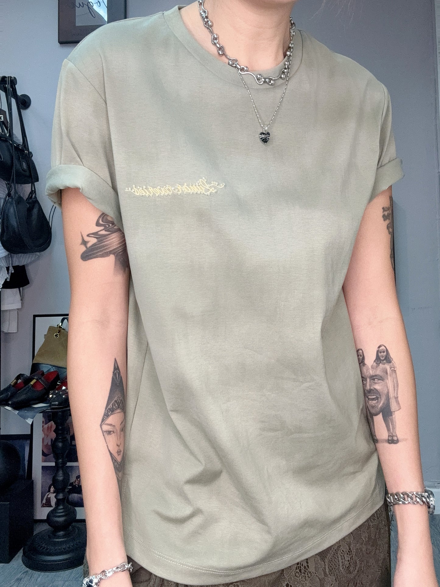 Embroidery with beads tee #00610