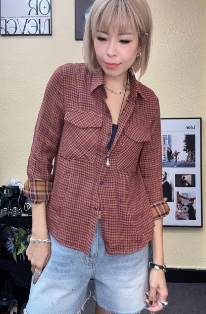 Mini checkered slim shirt #00996
