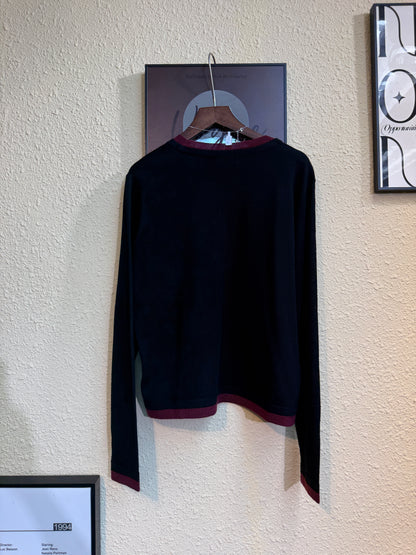 Fake two pieces big v collar knitted top #00934
