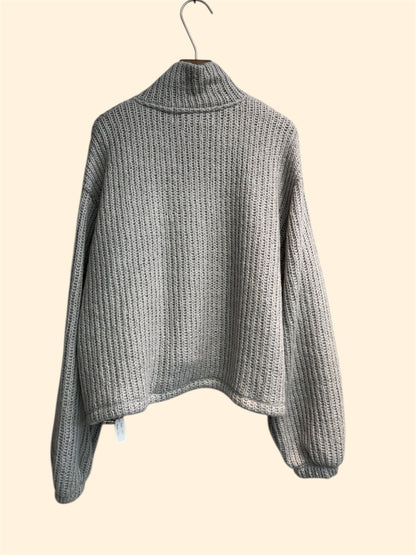 Stand collar printed wool knit top #00024