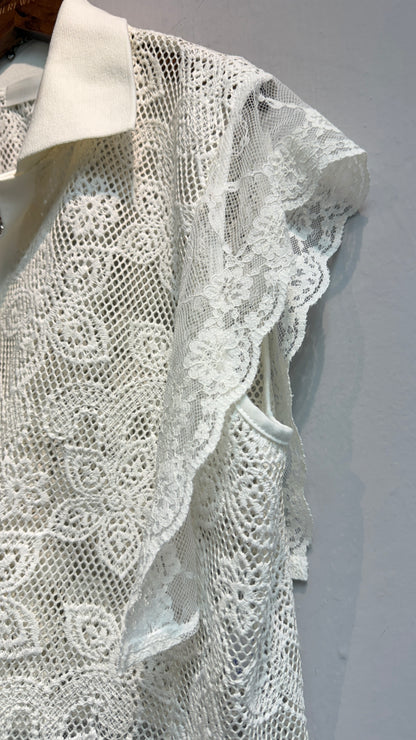Full lace polo cap sleeves top #00746