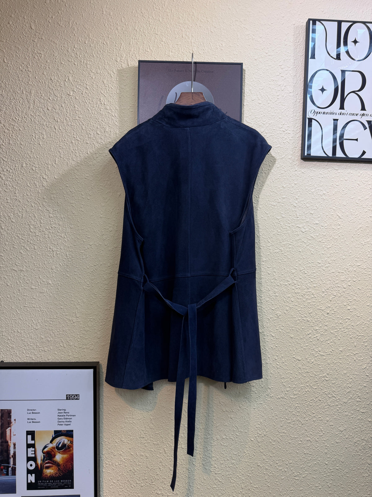 Two-way layered vest leather outer #01043