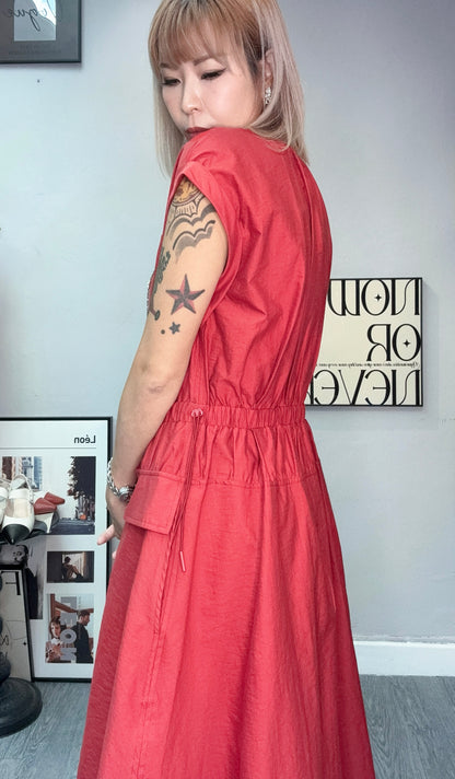 Front pockets cap sleeves one piece #00718