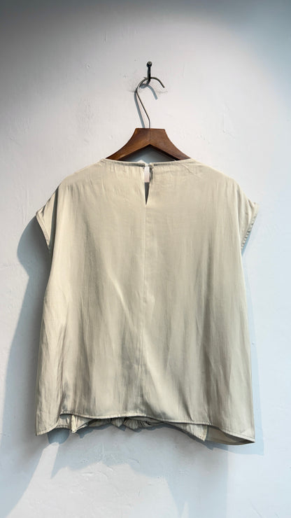 Puff hem silky cap sleeves top #00750
