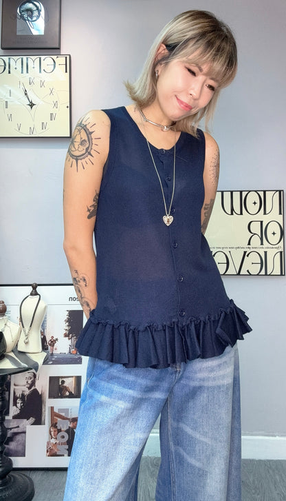 Front buttons ruffle knit vest #00507