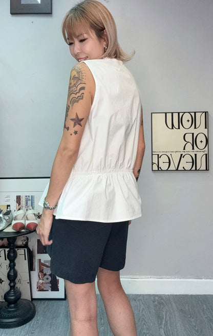Front embroidery tie sleeveless blouse #00759