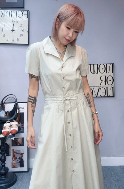 (-30%)puff sleeves shirt collar one piece #00838