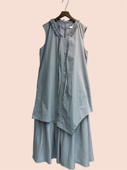 V ruffle neck two tone vest one piece #00480