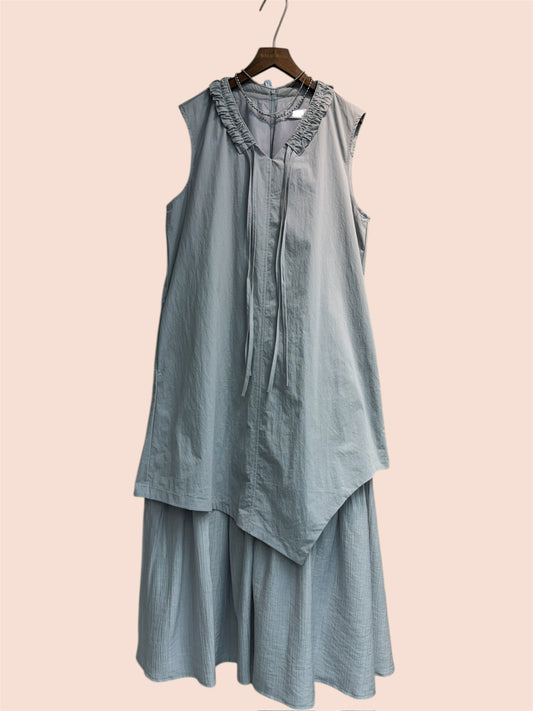 V ruffle neck two tone vest one piece #00480