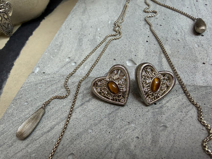 Heart shape embroidery earrings