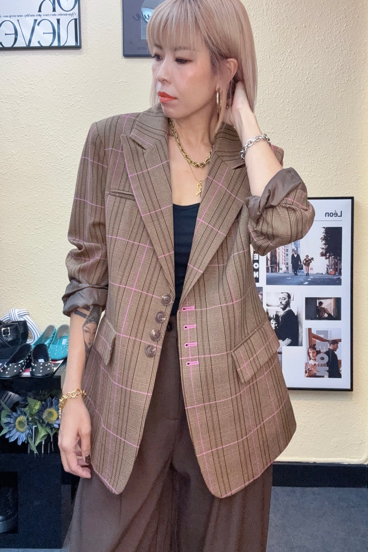 Checkered blazer #00971