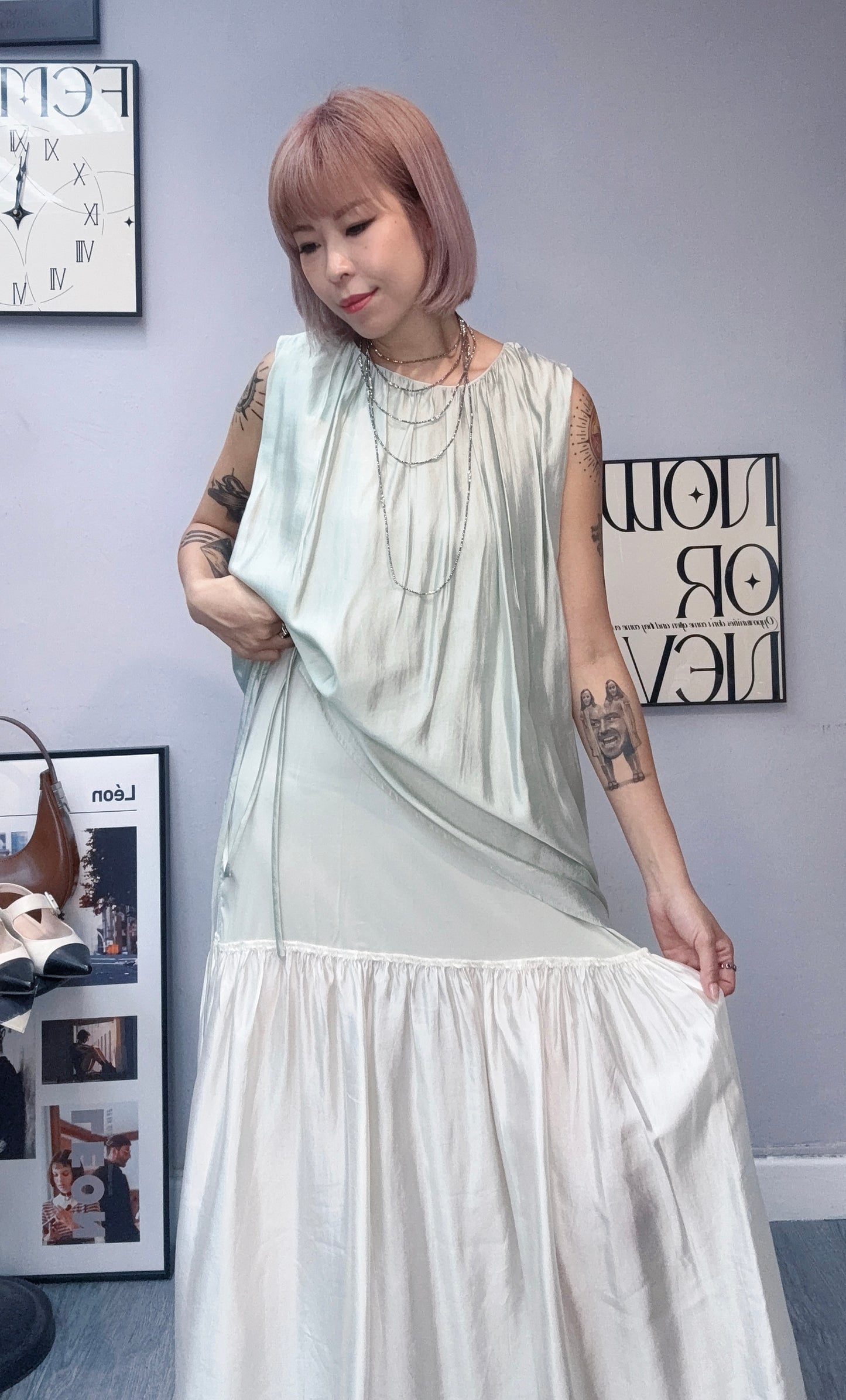 (-20%)Silky fake two pieces one piece #00830