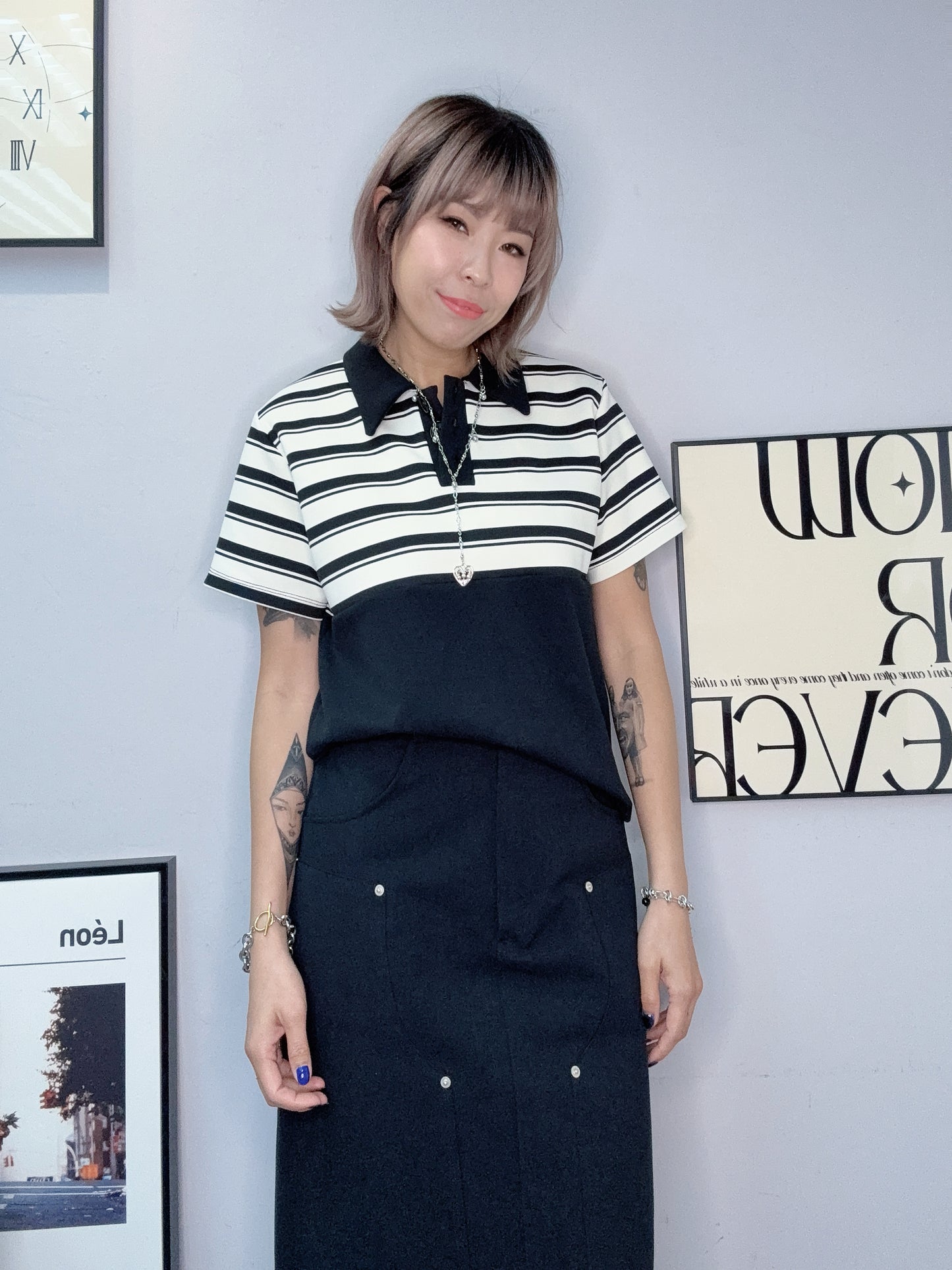 Half stripe polo top #00416