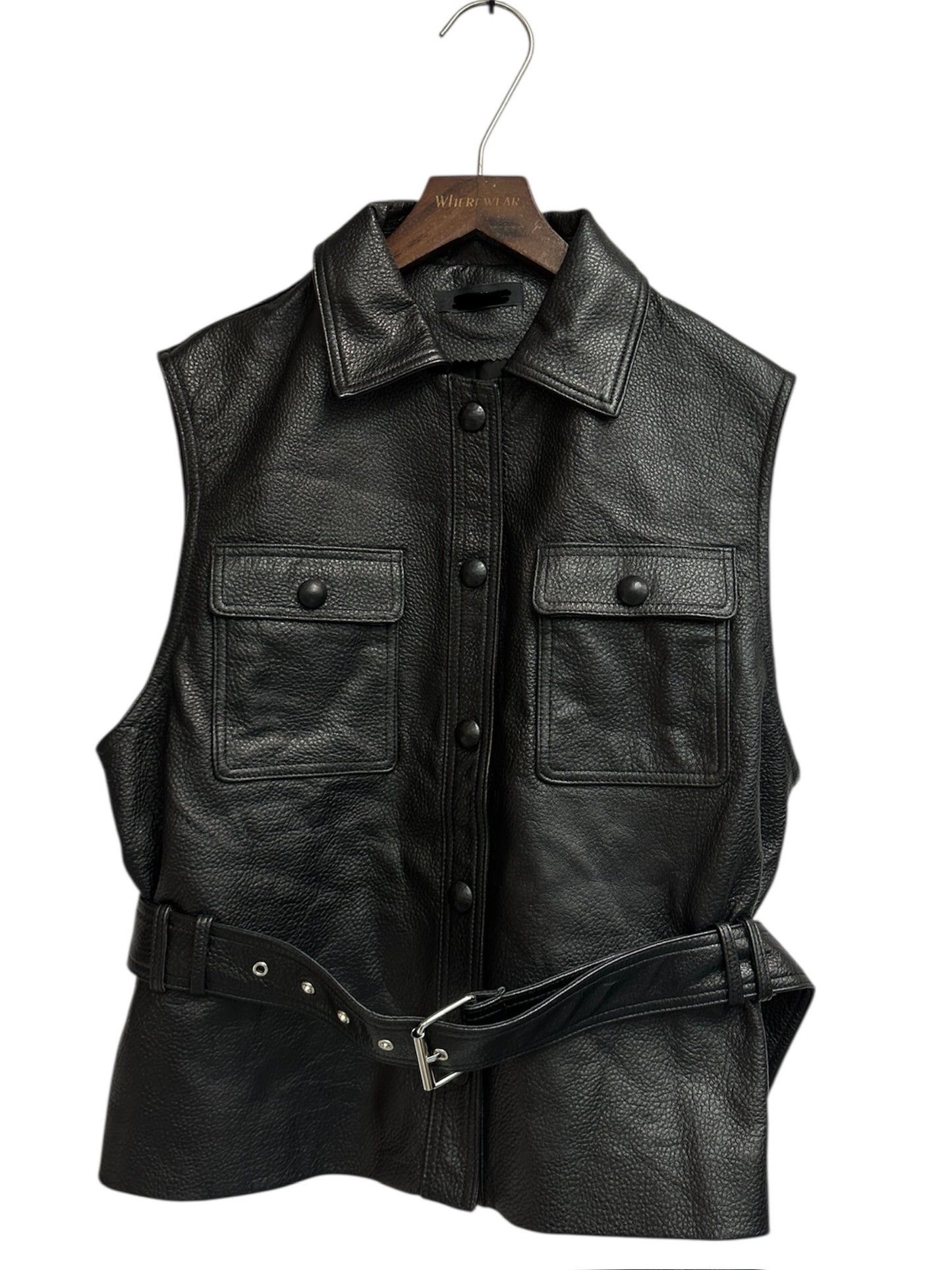 With belt leather vest jacket