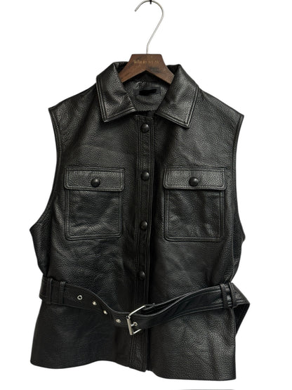 With belt leather vest jacket