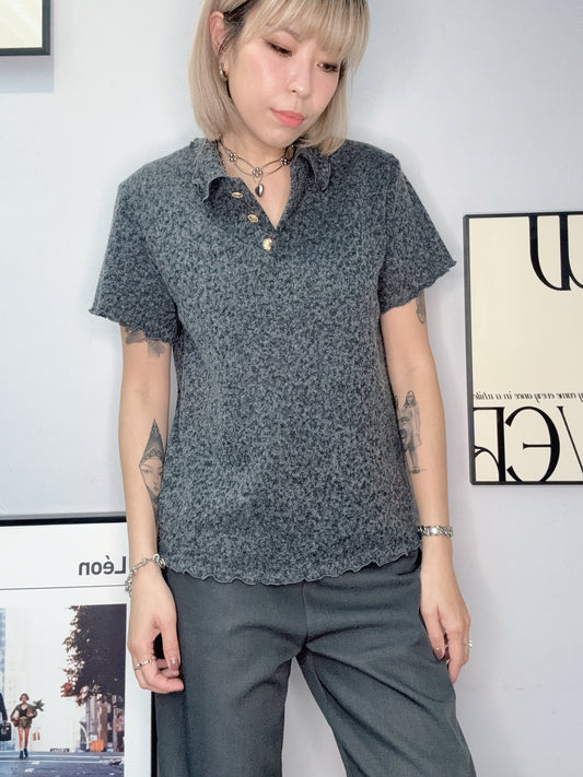 Gold buttons full lace polo top #00198