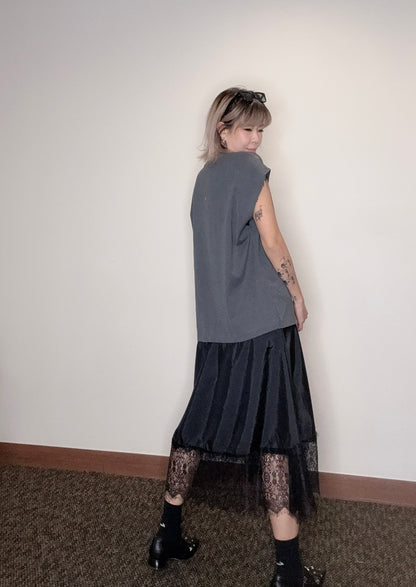 Words sleeves tee X satin lace bottom one piece #00519
