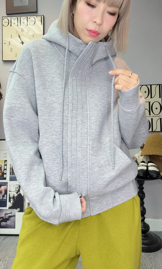 (-30% off)With hat space cotton zip jacket #00213