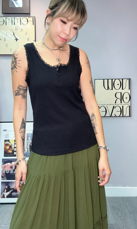 Lace trim rib vest tee #00487