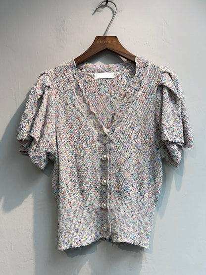 (-20%)mixed colour puff sleeves cardigan #00773