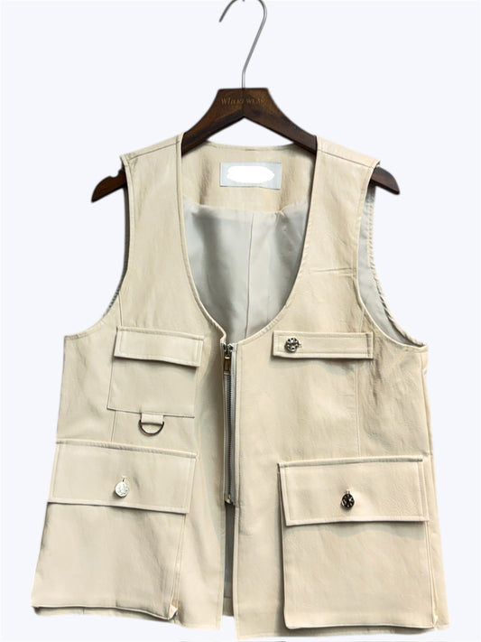 Faux leather vest jacket #00168