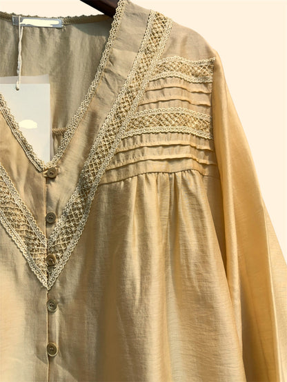 V neck lace front buttons blouse #00319