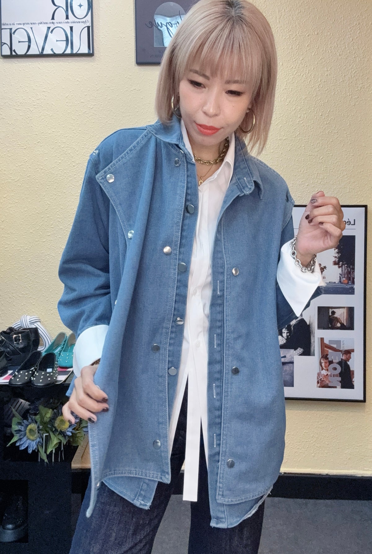 Shirt collar fake two pieces jacket #00974