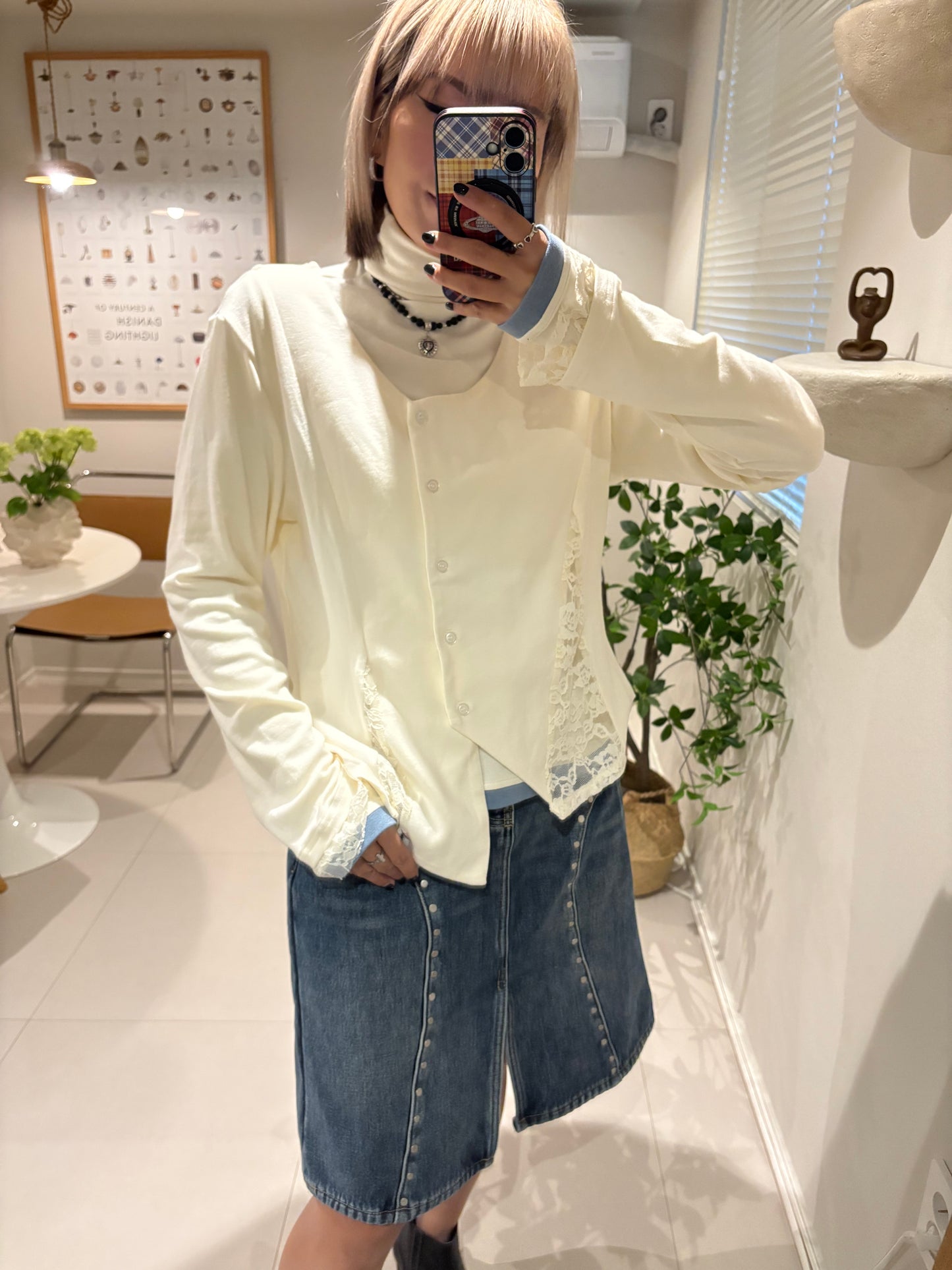 Side lace ruff hem cardigan #00014