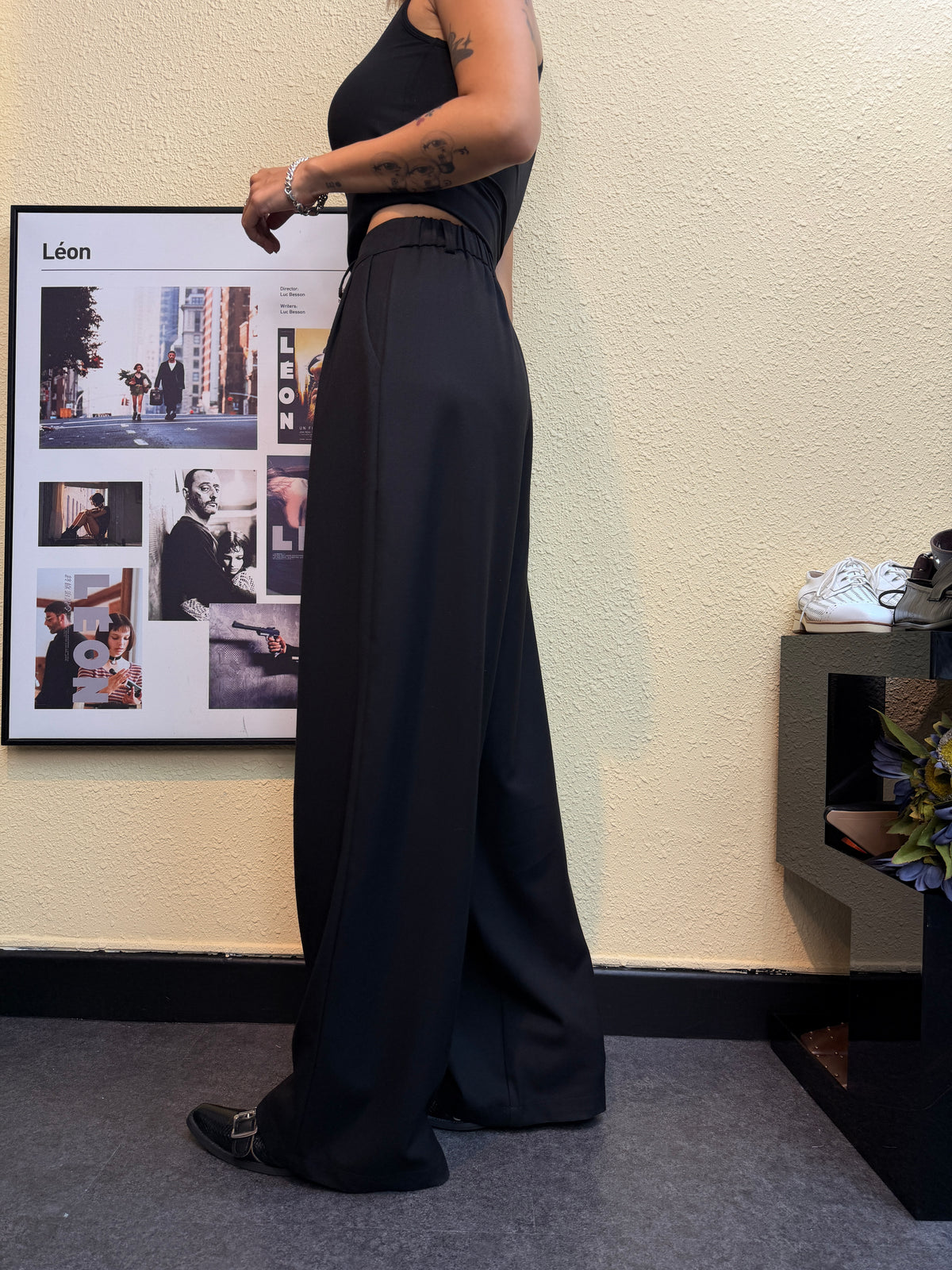 Half elastic pleated pants #00954