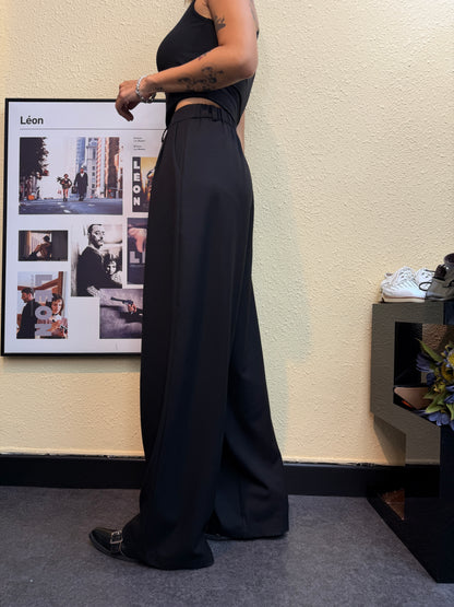 Half elastic pleated pants #00954