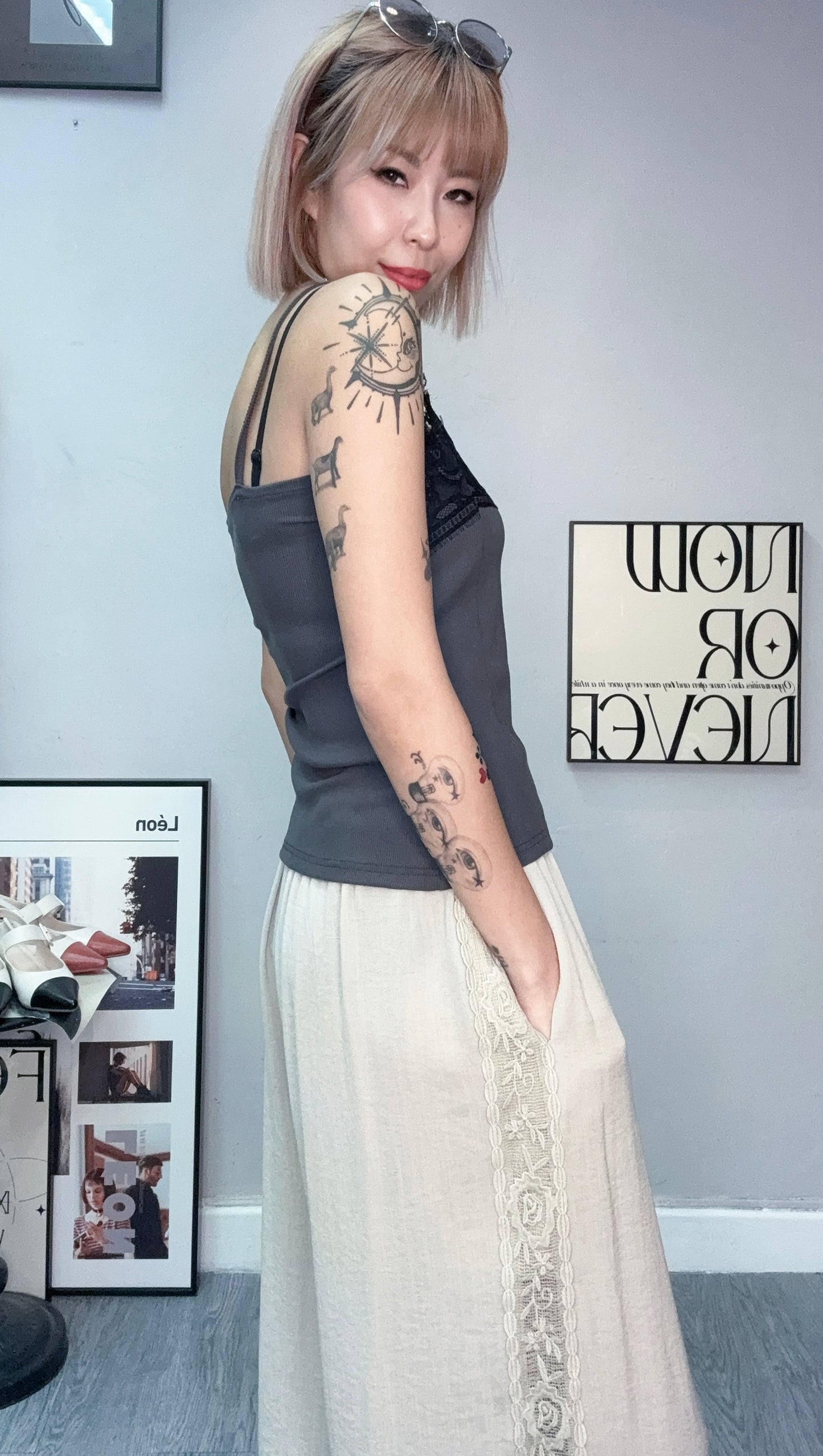 Front lace rib cami #00745