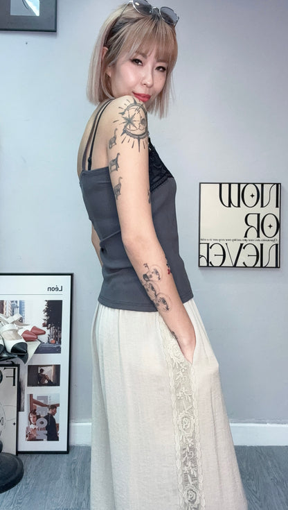 Front lace rib cami #00745
