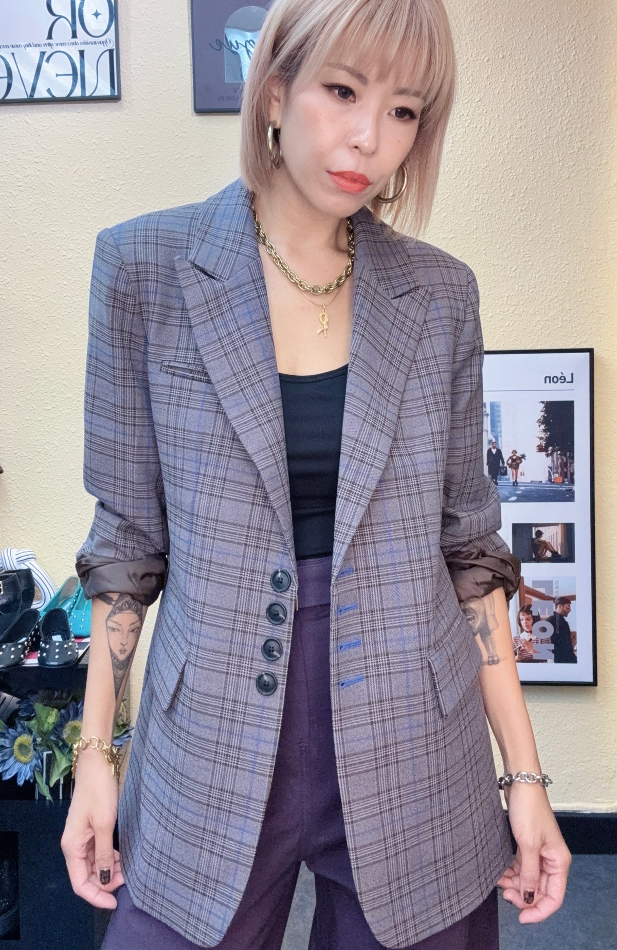 Checkered blazer #00971