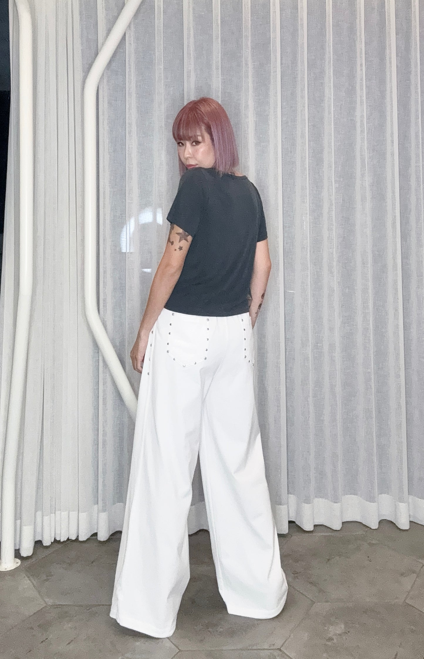 With beads pockets cotton pants #00809