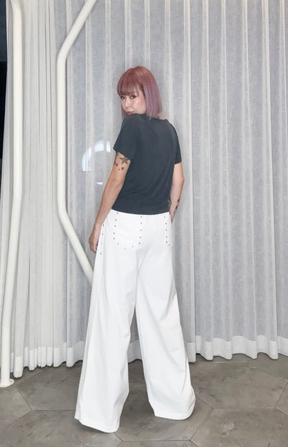 With beads pockets cotton pants #00809