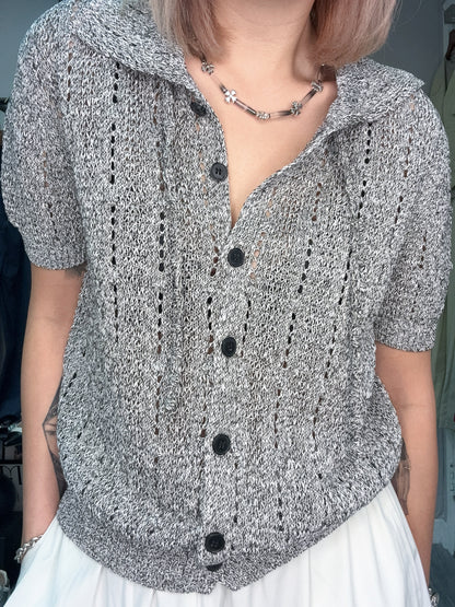 Shirt collar embroidery knit cardigan #00682