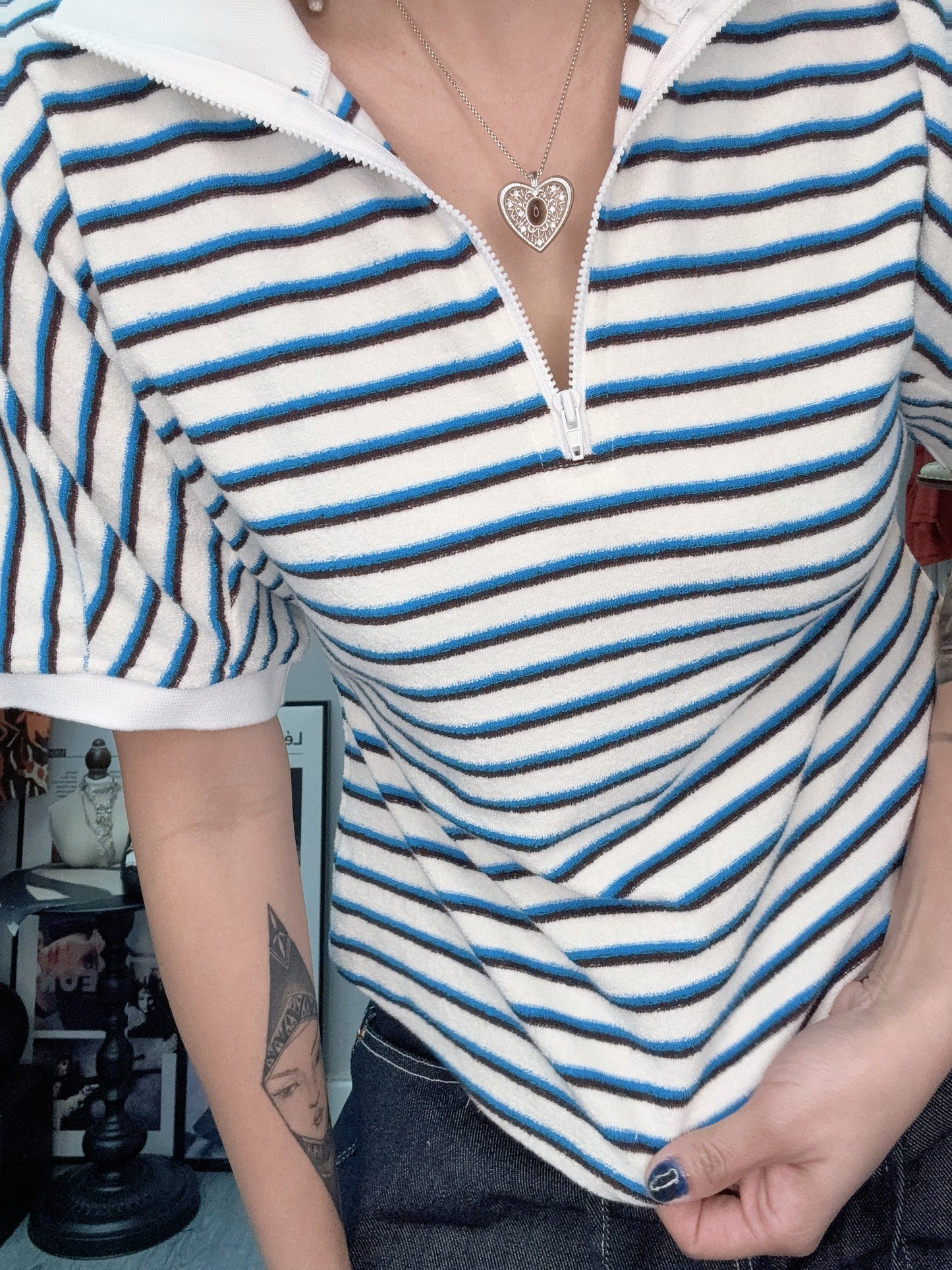 Stripe slim fit polo top #00386