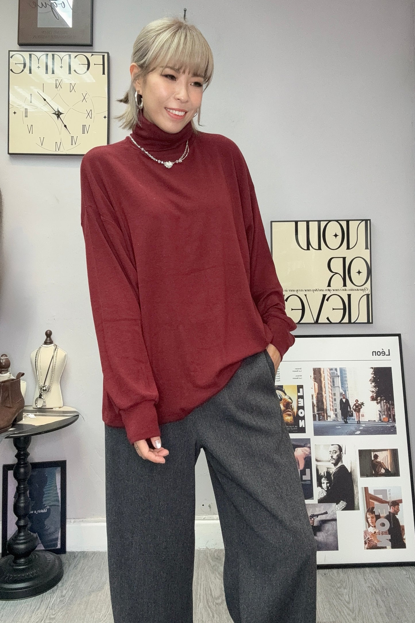 turtleneck wool loose cut tee #00048