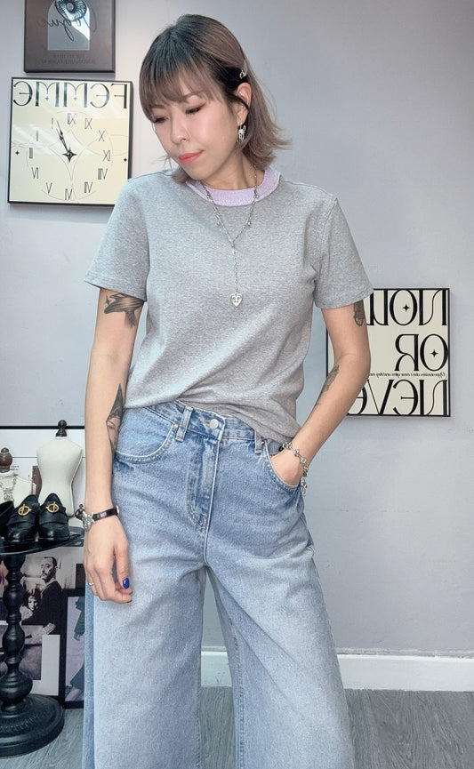 Knit collar spandex tee #00408