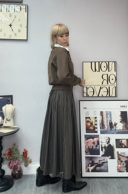 Shirt collar gold button cardigan